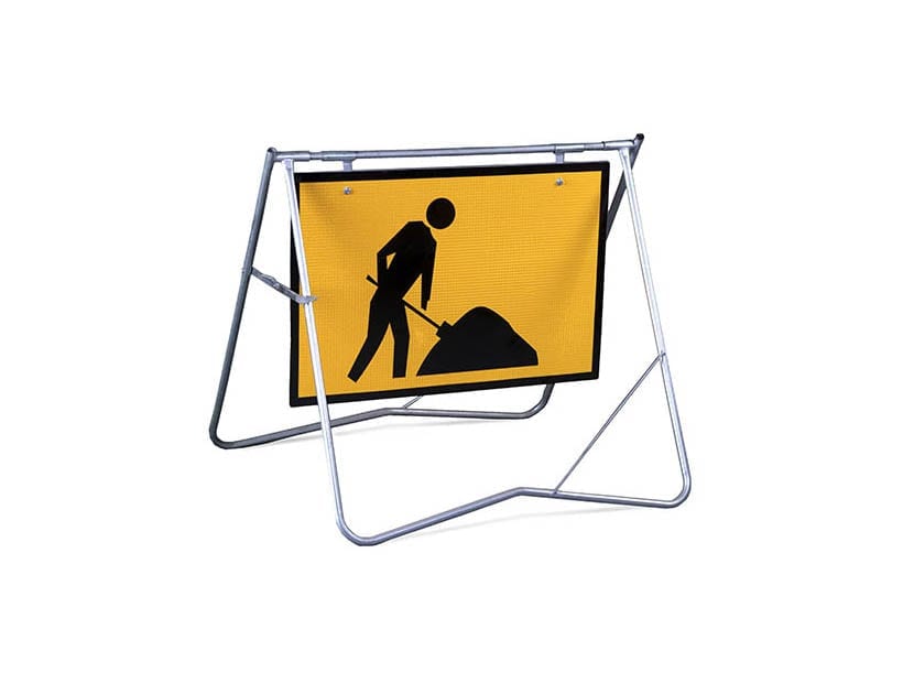 A yellow Sign-Flex impact sign