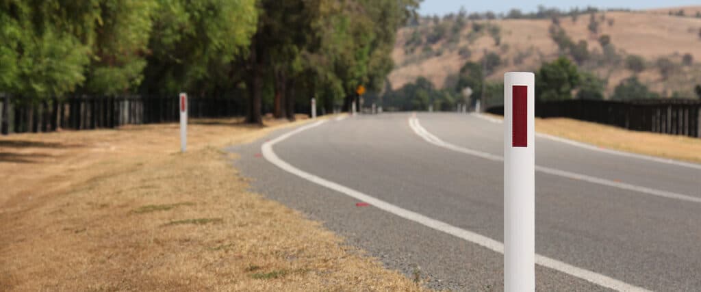 Steel-flex delineation post installed roadside in Australia
