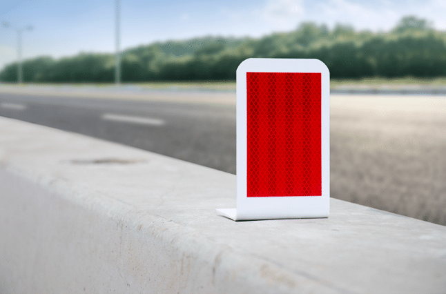 Small red delineator on a barrier