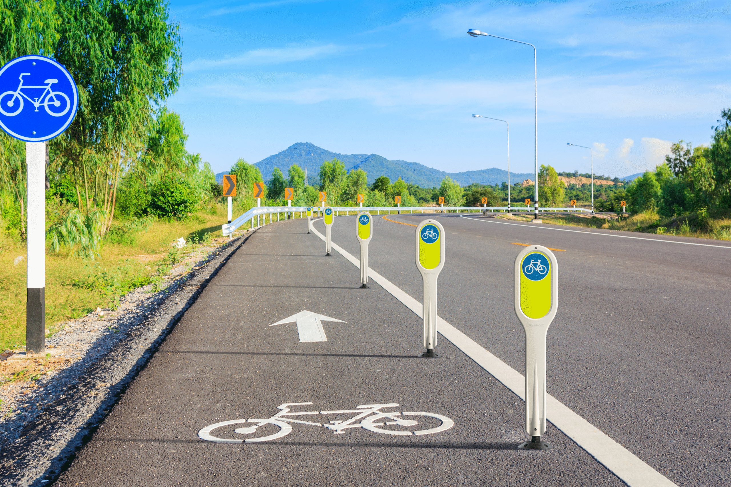 Flexi260 rout marker barriers for a bike lane