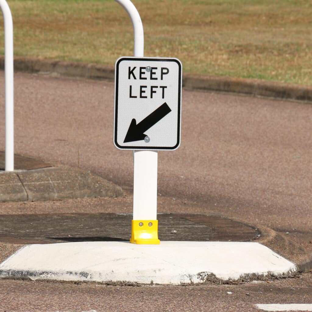 A surface mounted keep left sign