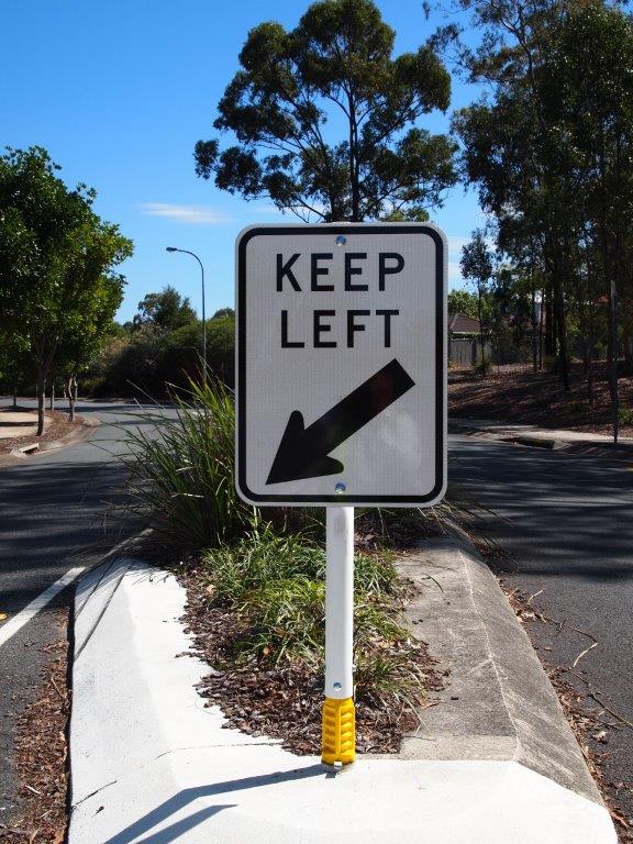 Keep left sign on impact supports