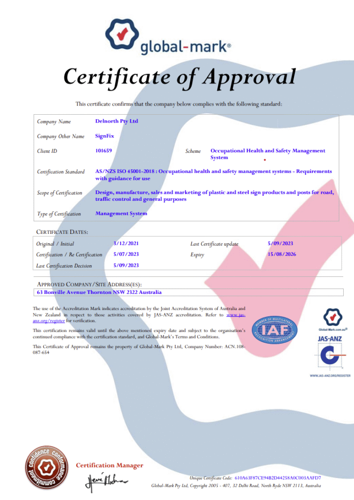 Certificate of approval from Global-Mark