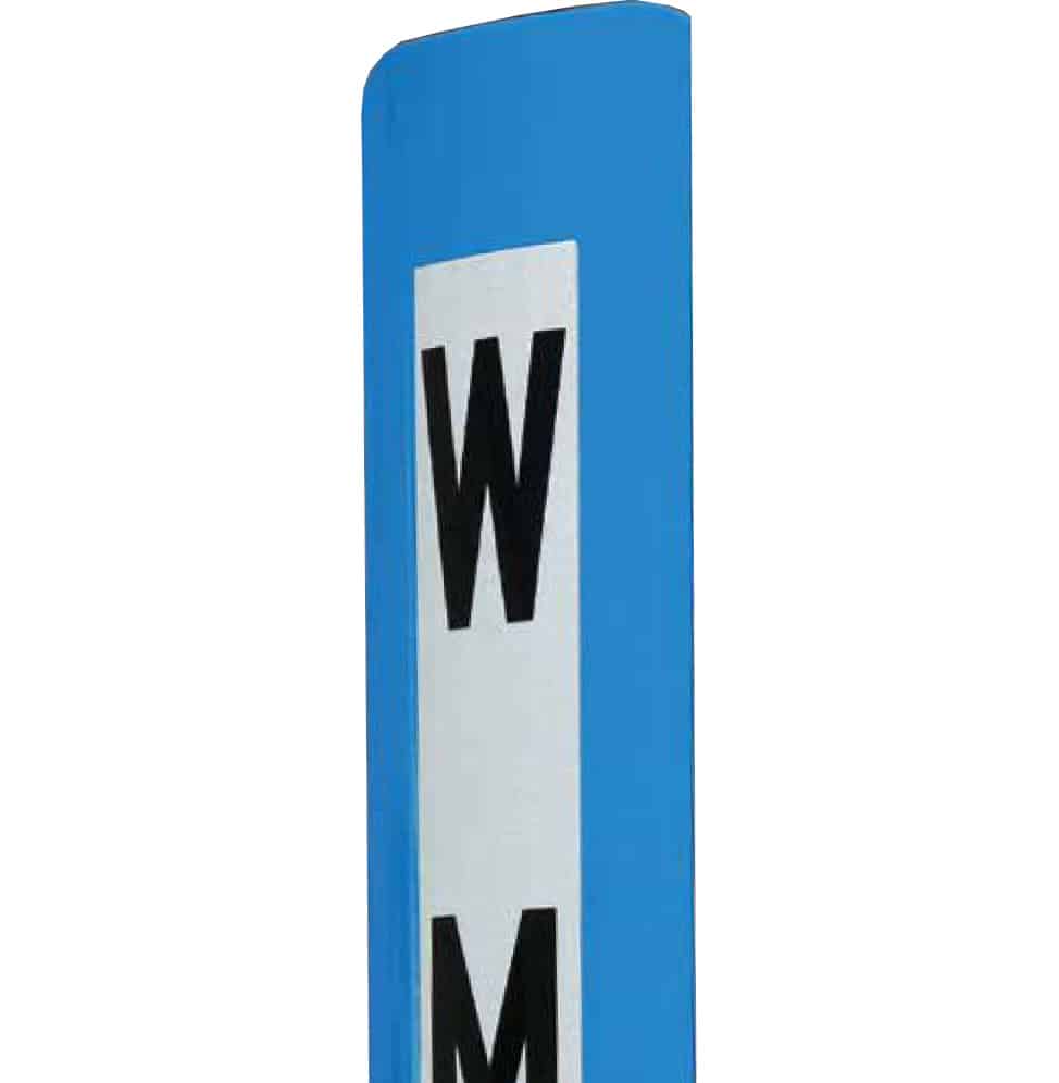 A blue steel-flex bollard