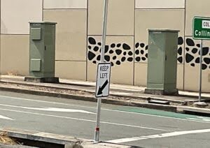 Keep left sign on a road in Collingwood
