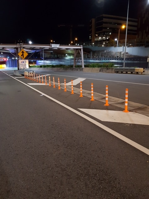 Row of lane-Flex pro markers installed on a road