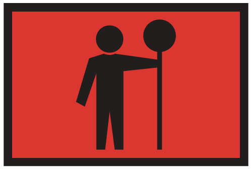 Impact road sign with red construction sign