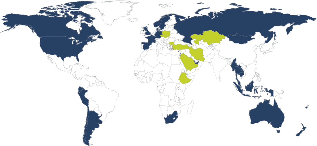 World map with global areas for Delnorth