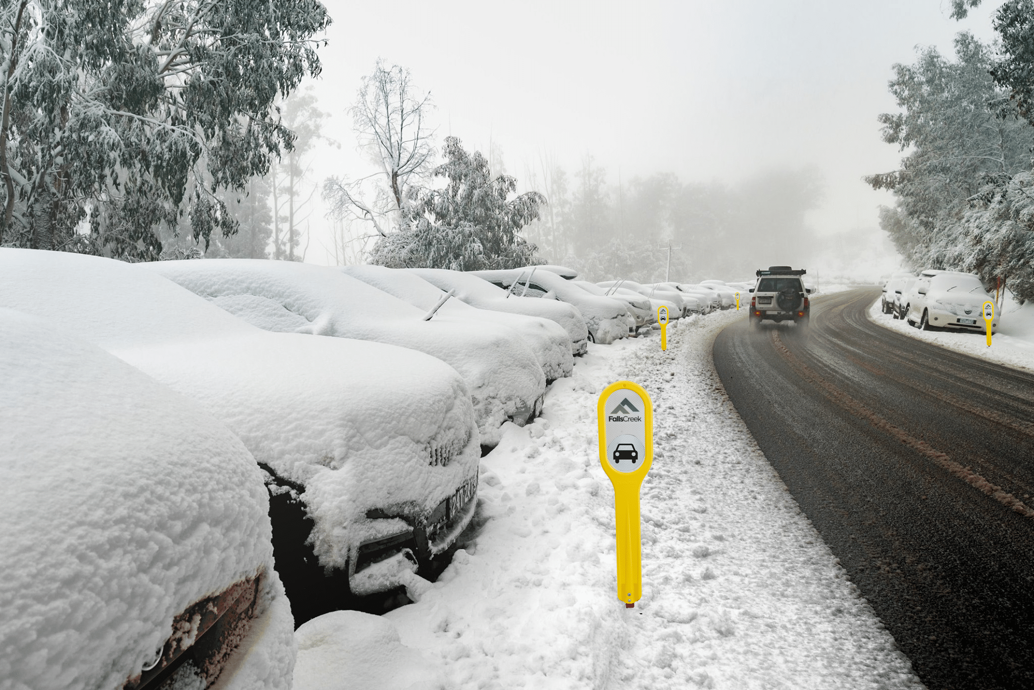 Dura-poast flexi360 route marker in a snowy environment
