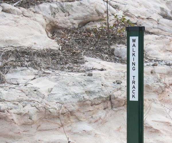 NEW Straight Edge Marker Post A green semi-rigid steel on a walking track