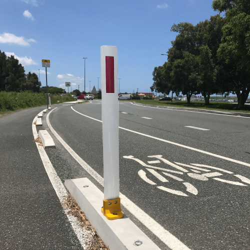 Steel-flex surface mount Image A steel-flex surface mounted guide post in a bike lane